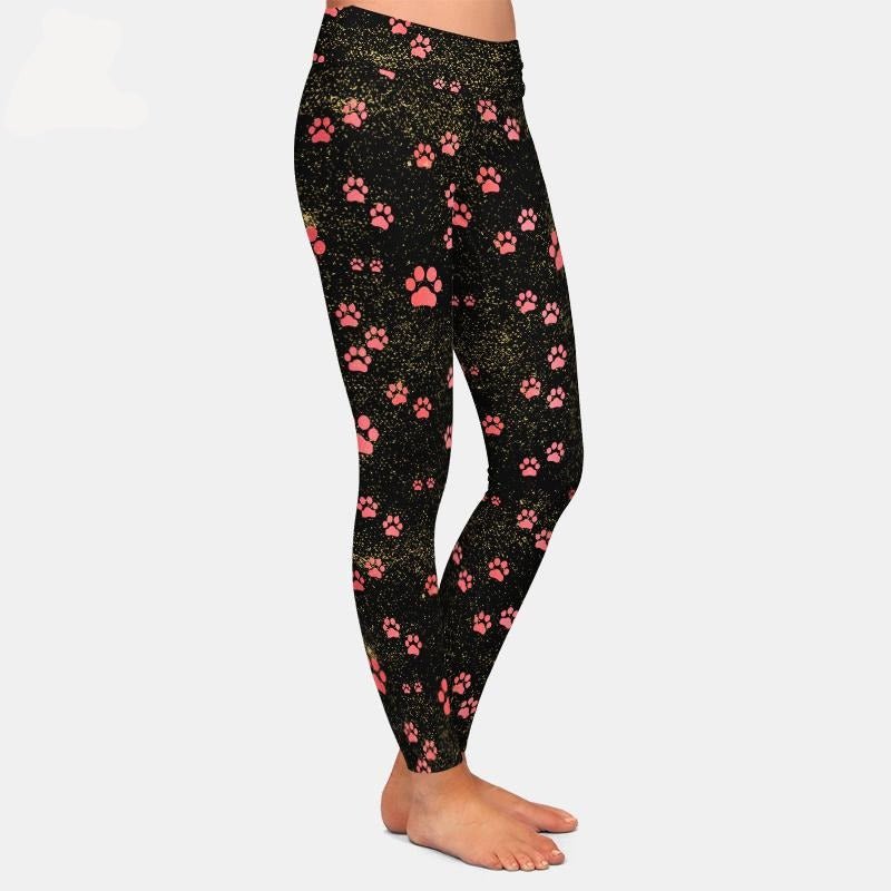 Brands Fashion High Waist Women Black Leggings Dog Paw Pattern - Vimost Shop