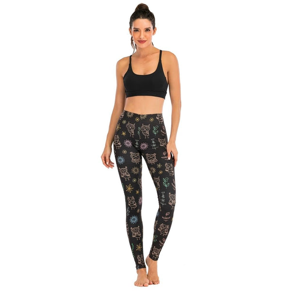 Brands Women Fashion Legging Black Doodle owl Printing leggins Sexy Slim legins High Waist Leggings Woman Fitness Pants - Vimost Shop