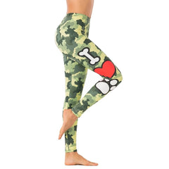 Brands Women Fashion Legging Camouflage Love Dog Printing leggins sexy Slim legins High Waist punk Leggings Woman Fitness Pants