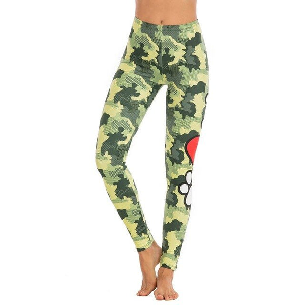 Brands Women Fashion Legging Camouflage Love Dog Printing leggins sexy Slim legins High Waist punk Leggings Woman Fitness Pants - Vimost Shop