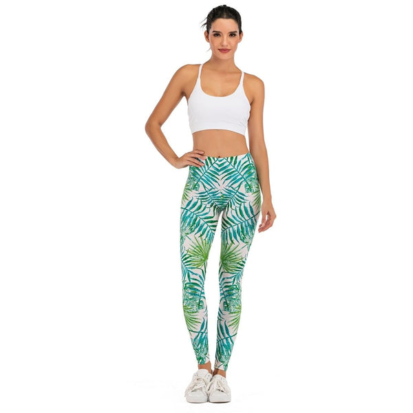 Brands Women Fashion Legging WATERCOLOUR PALMS Printing leggins Slim High Waist Leggings Woman Pants - Vimost Shop