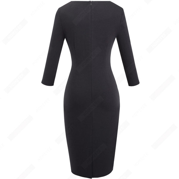 Brief Lines Patchwork Work Women Dress Casual Hole Sexy Sheath Fitted Office Lady Pencil Dress - Vimost Shop