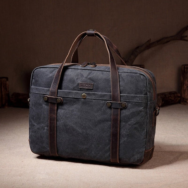 Briefcase for Men Water Resistant Waxed Canvas Messenger Bag Fits 15.6 in Laptop Man Bag Vintage Leather Bag Briefcases - Vimost Shop