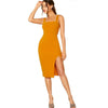 Bright Yellow Solid Split Hem Sexy Thick Strap Dress Without Belt Women Autumn Sleeveless Night Out Bodycon Dresses - Vimost Shop