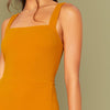 Bright Yellow Solid Split Hem Sexy Thick Strap Dress Without Belt Women Autumn Sleeveless Night Out Bodycon Dresses - Vimost Shop