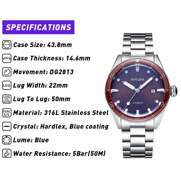 Brown Dial Luxury Men Watch Automatic Mechanical 43.8MM Sport Fathoms Fifty Homage Wristwatch - Vimost Shop