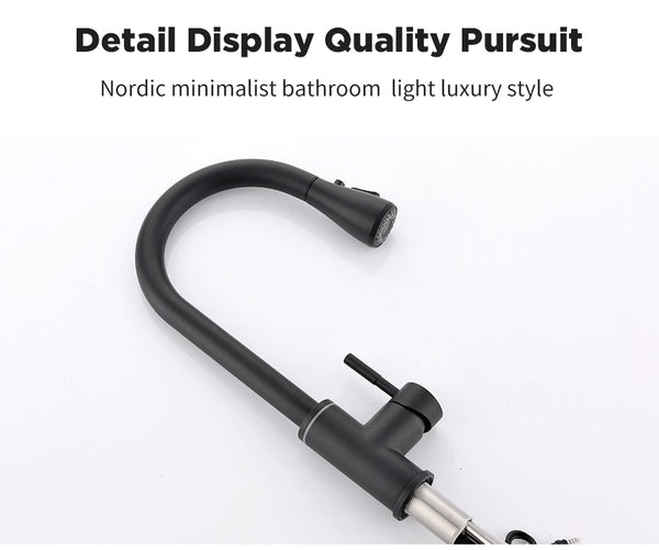 Brushed Nickel Kitchen Faucet Single Hole LED Style Pull Out Spout Kitchen Sink Stream Sprayer Head Black Mixer Tap LED - Vimost Shop