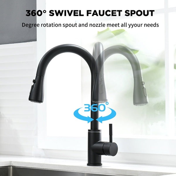 Brushed Nickel Kitchen Faucet Single Hole LED Style Pull Out Spout Kitchen Sink Stream Sprayer Head Black Mixer Tap LED - Vimost Shop