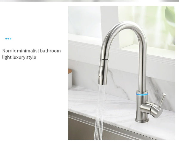 Brushed Nickel Kitchen Faucet Single Hole LED Style Pull Out Spout Kitchen Sink Stream Sprayer Head Black Mixer Tap LED - Vimost Shop