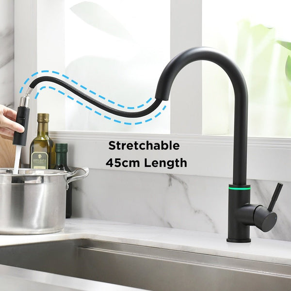 Brushed Nickel Kitchen Faucet Single Hole LED Style Pull Out Spout Kitchen Sink Stream Sprayer Head Black Mixer Tap LED - Vimost Shop