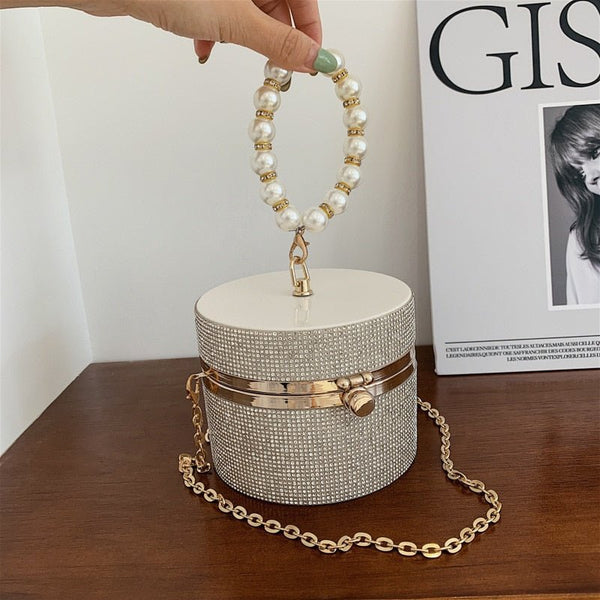 Bucket Design Diamonds Women Day Clutch With Handle Pearl Lock Banquet Ladies New Party Holder Purse - Vimost Shop