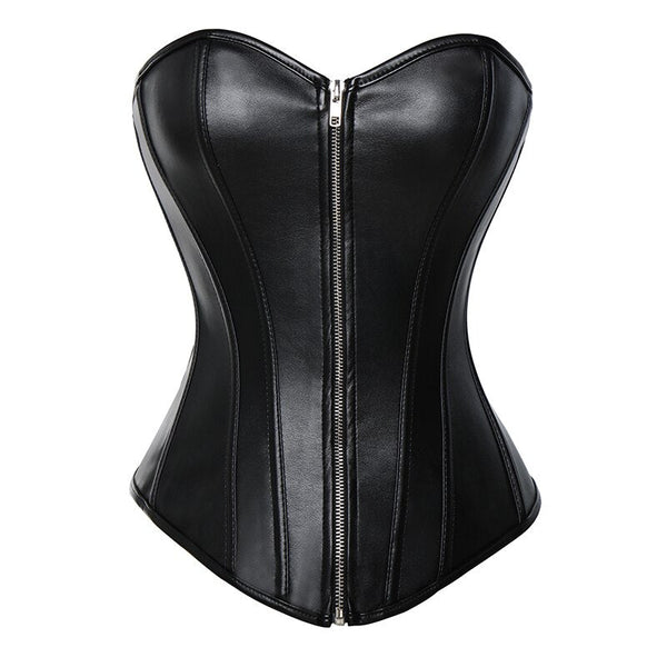 Bustiers & Corsets Faux Leather Overbust Corset Retro Goth Waist Cincher Bustier Tops Lace Up Steel Boned Steampunk Corselet - Vimost Shop