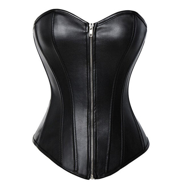 Bustiers & Corsets Faux Leather Overbust Corset Retro Goth Waist Cincher Bustier Tops Lace Up Steel Boned Steampunk Corselet - Vimost Shop