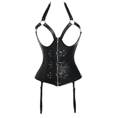 Bustiers & Corsets Leather Steampunk Underbust Corsets with Garters Belt Lace Up Boned Bustiers Tops Sexy Lingerie Set Nightwear - Vimost Shop
