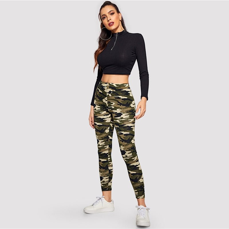 Camo Print Leggings Women Leggings Casual Style Spring Summer Autumn Stretchy Fitness Crop Leggings - Vimost Shop