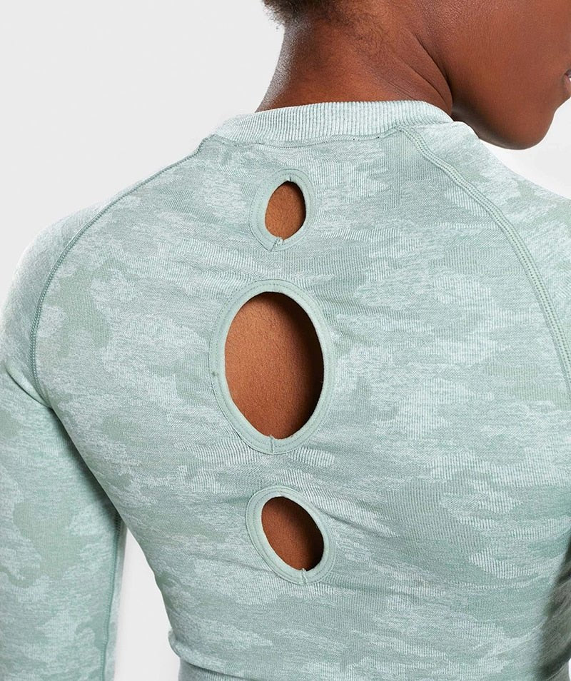 Camo Seamless O-Neck Shirts Women Gym Long Sleeves Running Sport Shirts Women Fitness Top Workout Tops - Vimost Shop