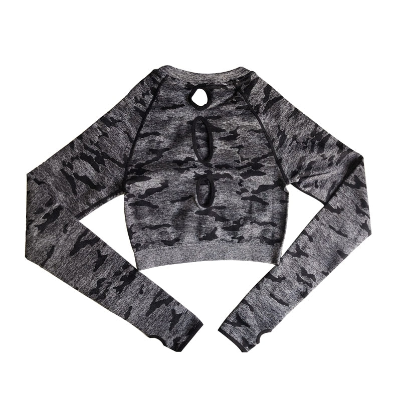 Camo Seamless O-Neck Shirts Women Gym Long Sleeves Running Sport Shirts Women Fitness Top Workout Tops - Vimost Shop