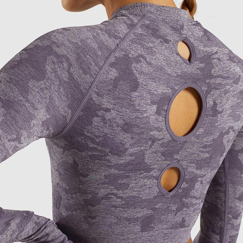 Camo Seamless O-Neck Shirts Women Gym Long Sleeves Running Sport Shirts Women Fitness Top Workout Tops - Vimost Shop