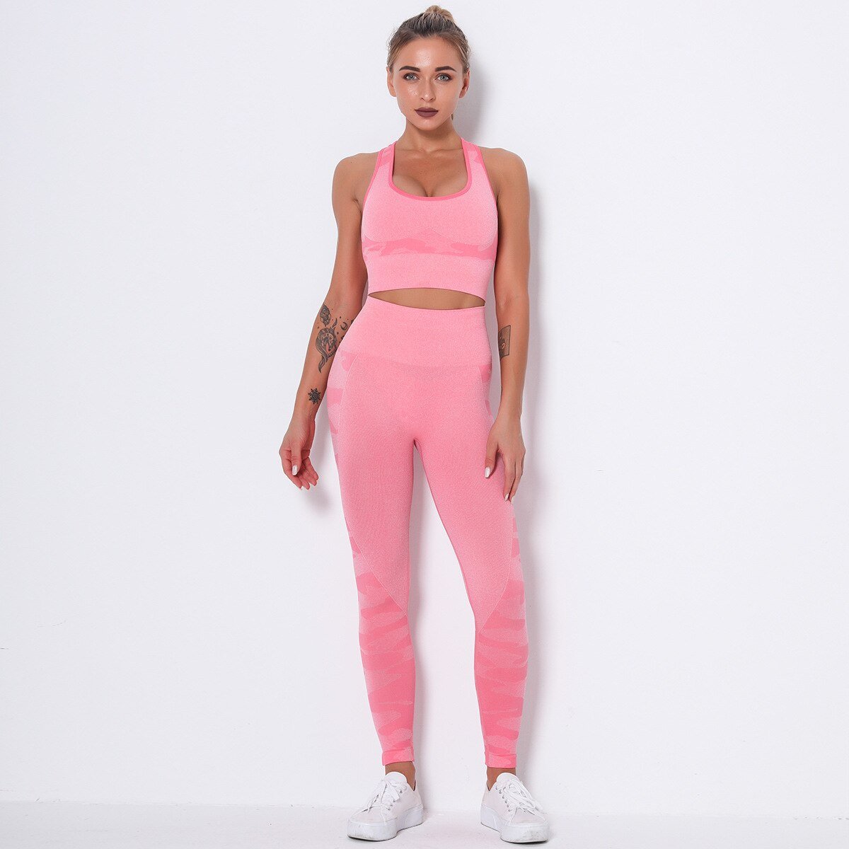 Camo Seamless Yoga Fitness Set Women Sportswear Tank Bra Crop Top Leggings Pants Workout Clothes Gym Clothing 2 Piece Tracksuit - Vimost Shop