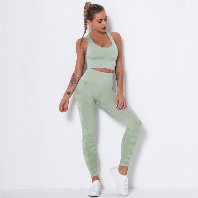 Camo Seamless Yoga Fitness Set Women Sportswear Tank Bra Crop Top Leggings Pants Workout Clothes Gym Clothing 2 Piece Tracksuit - Vimost Shop