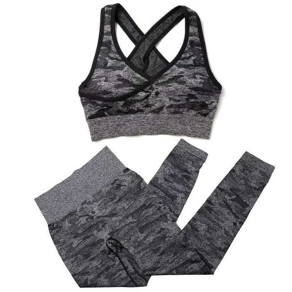 Camouflage Yoga Set Seamless Sportswear for Women Gym Fitness Clothing Booty Push Up Sport Leggings Long Sleeves Crop Tops Suit - Vimost Shop