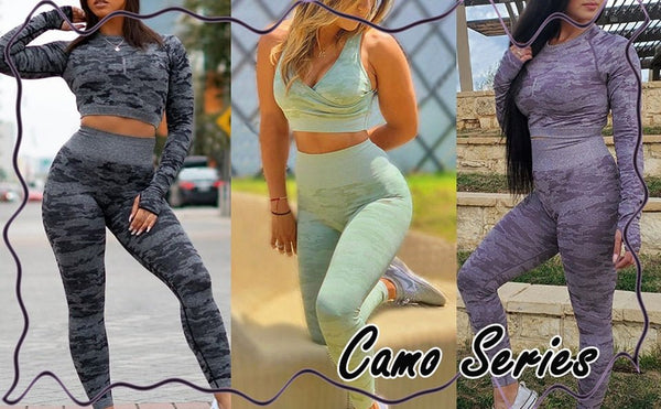 Camouflage Yoga Set Seamless Sportswear for Women Gym Fitness Clothing Booty Push Up Sport Leggings Long Sleeves Crop Tops Suit - Vimost Shop