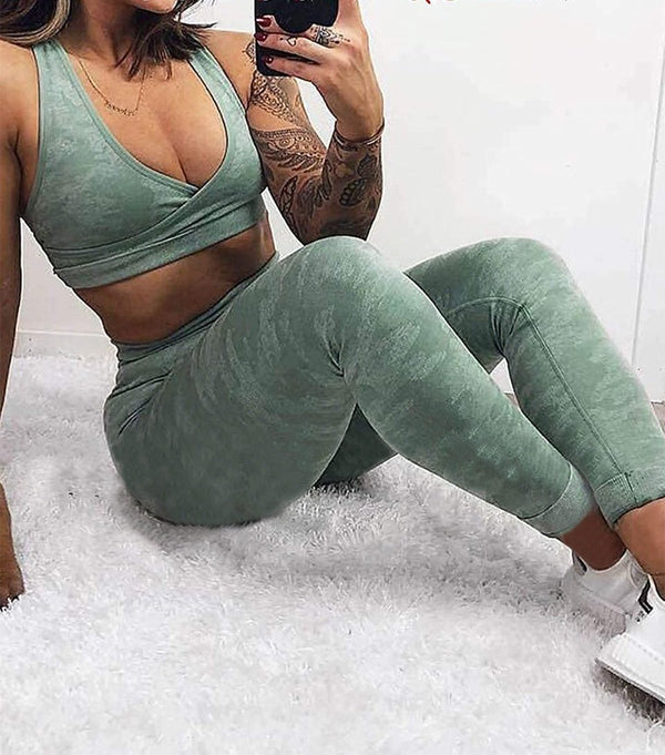 Camouflage Yoga Set Seamless Sportswear for Women Gym Fitness Clothing Booty Push Up Sport Leggings Long Sleeves Crop Tops Suit - Vimost Shop