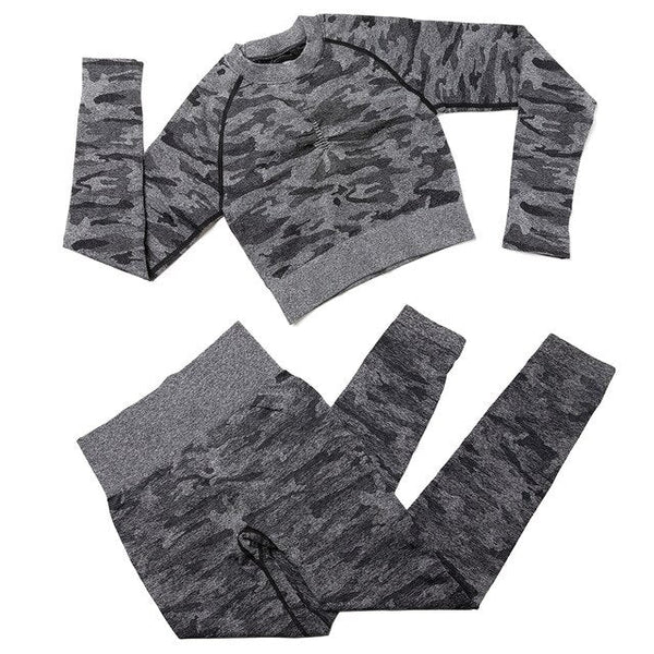 Camouflage Yoga Set Seamless Sportswear for Women Gym Fitness Clothing Booty Push Up Sport Leggings Long Sleeves Crop Tops Suit - Vimost Shop