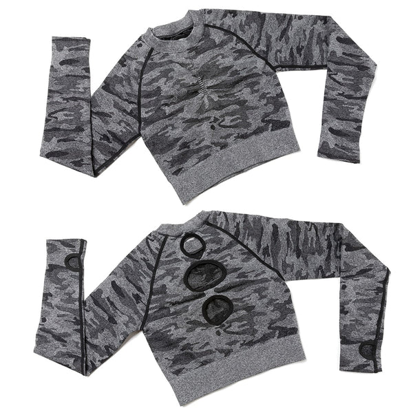 Camouflage Yoga Set Seamless Sportswear for Women Gym Fitness Clothing Booty Push Up Sport Leggings Long Sleeves Crop Tops Suit - Vimost Shop