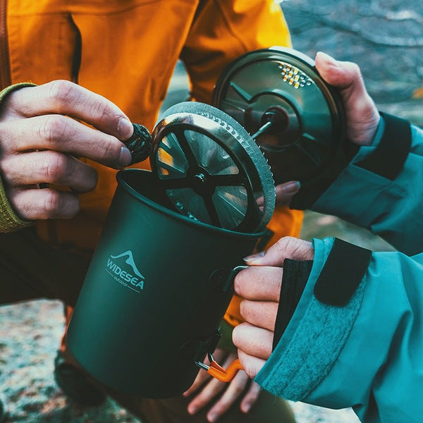 Camping Coffee Pot with French Press Outdoor Cup Mug Cookware for Hiking Trekking - Vimost Shop