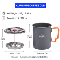 Camping Coffee Pot with French Press Outdoor Cup Mug Cookware for Hiking Trekking - Vimost Shop