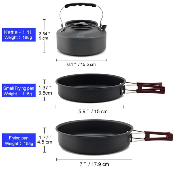 Camping Cookware Set Outdoor Pot Tableware Kit Cooking Water Kettle Pan Travel Cutlery Utensils Hiking Picnic Equipment - Vimost Shop