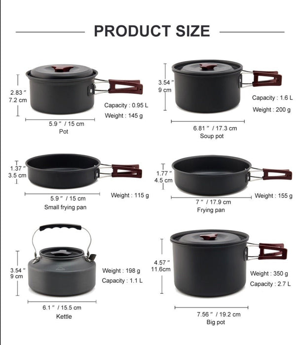 Camping Cookware Set Outdoor Pot Tableware Kit Cooking Water Kettle Pan Travel Cutlery Utensils Hiking Picnic Equipment - Vimost Shop