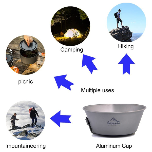 Camping Titanium Bowl Tableware Cookware Foldable Handle Outdoor Cup Tourism Pot Hiking Backpacking Picnic Fishing - Vimost Shop