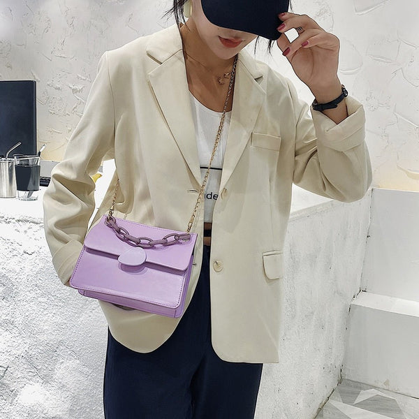 Candy Color Thick Chain PU Leather Crossbody Bags For Women Elegant Shoulder Handbags Female Travel Cross Body Bag - Vimost Shop