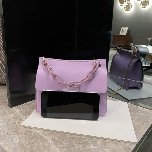 Candy Color Thick Chain PU Leather Crossbody Bags For Women Elegant Shoulder Handbags Female Travel Cross Body Bag - Vimost Shop