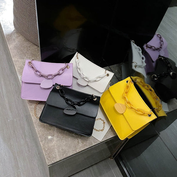 Candy Color Thick Chain PU Leather Crossbody Bags For Women Elegant Shoulder Handbags Female Travel Cross Body Bag - Vimost Shop