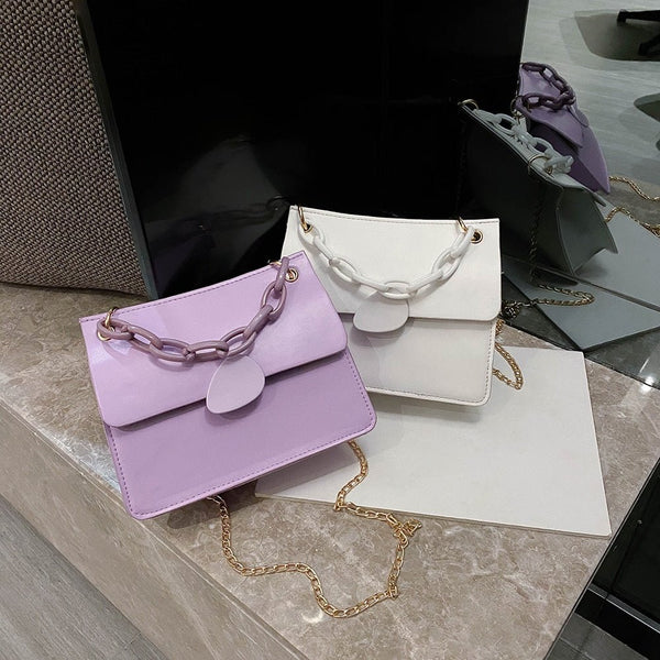 Candy Color Thick Chain PU Leather Crossbody Bags For Women Elegant Shoulder Handbags Female Travel Cross Body Bag - Vimost Shop