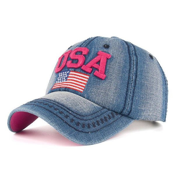 Caps For Men Women Retro USA Flag Embroidery Denim Baseball Cap Summer Strapback Casquette Hip Hop Hat Couples Snapback - Vimost Shop
