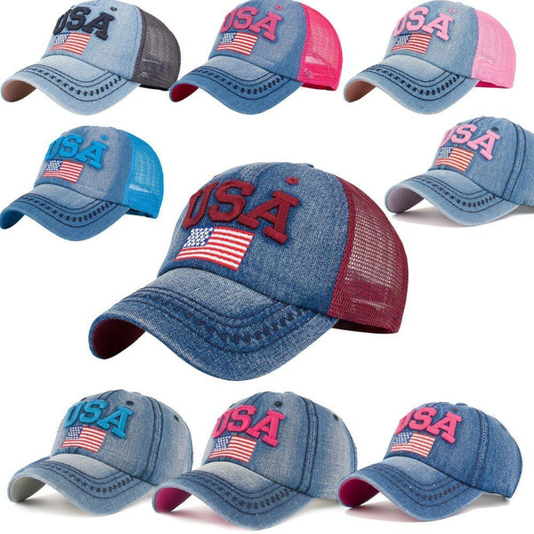 Caps For Men Women Retro USA Flag Embroidery Denim Baseball Cap Summer Strapback Casquette Hip Hop Hat Couples Snapback - Vimost Shop