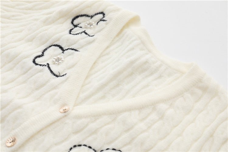 Cardigans For Women Beading Diamond Flower V-neck Autumn Outwear Cropped Tops - Vimost Shop
