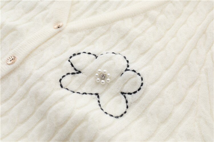 Cardigans For Women Beading Diamond Flower V-neck Autumn Outwear Cropped Tops - Vimost Shop