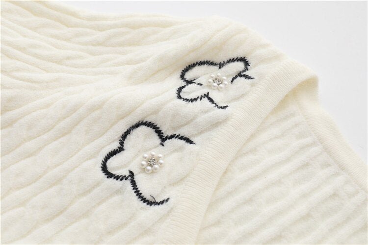 Cardigans For Women Beading Diamond Flower V-neck Autumn Outwear Cropped Tops - Vimost Shop