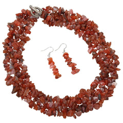 Carnelian 925 Sterling Silver Red Wide Layers Choker Necklace Dangle Drop Earrings Jewelry Set Gifts for Women Mom