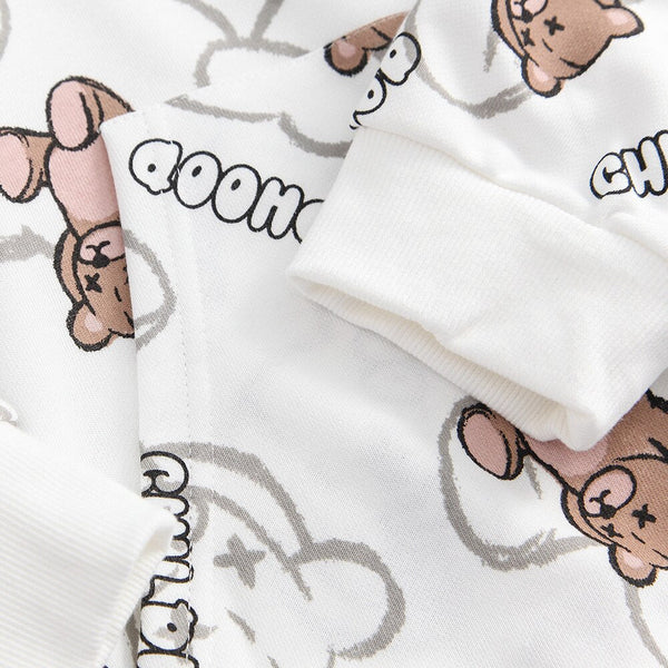 Cartoon Bear Childhood Letter Print Big Pocket Hoodie Men Casual Cozy Pullover Harajuku College Style Streetwear Autumn - Vimost Shop