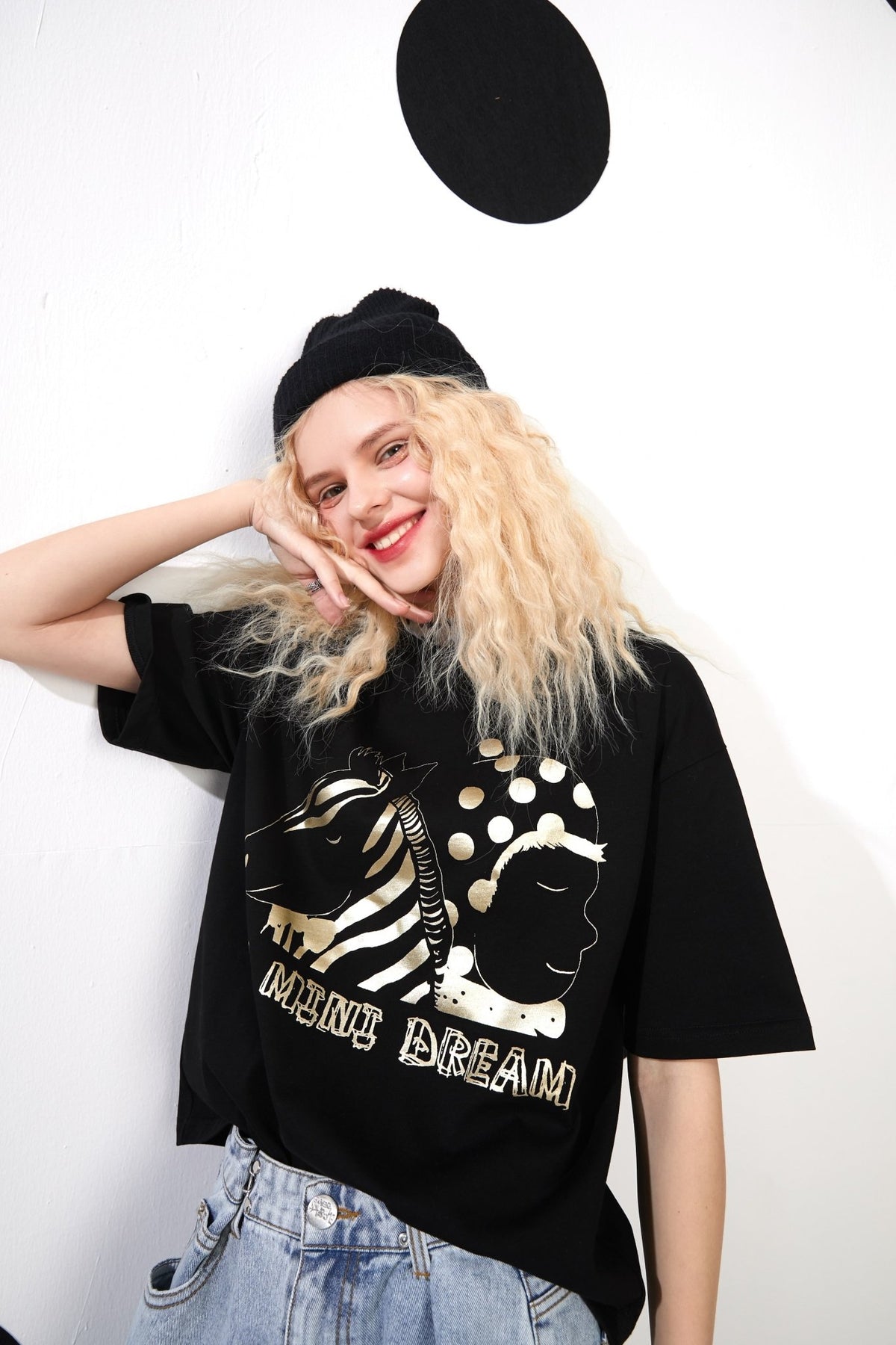 Cartoon Bronzing Print Casual T-Shirts Women Top Spring Polka Dot Contrast Lace Korean Ladies Basic Daily Tee - Vimost Shop