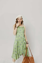 Cartoon Print High Waist Casual Bohemia Slip Dress Autumn Sleeveless Irregular Hem Korean Ladies Ruffle Satin Dress - Vimost Shop