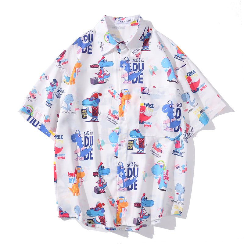 Cartoon Print Shirt Hawaiian Casual Beach Shirts Summer Hip Hop Street Short Sleeve Tops Tees Korean Shirt - Vimost Shop