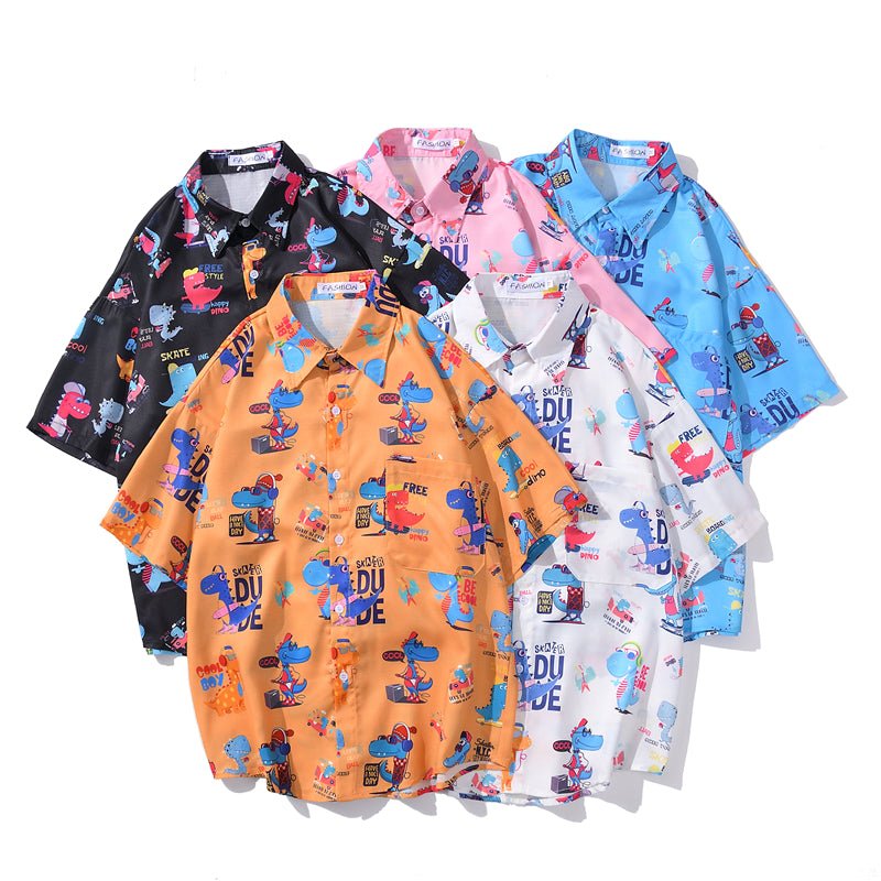 Cartoon Print Shirt Hawaiian Casual Beach Shirts Summer Hip Hop Street Short Sleeve Tops Tees Korean Shirt - Vimost Shop