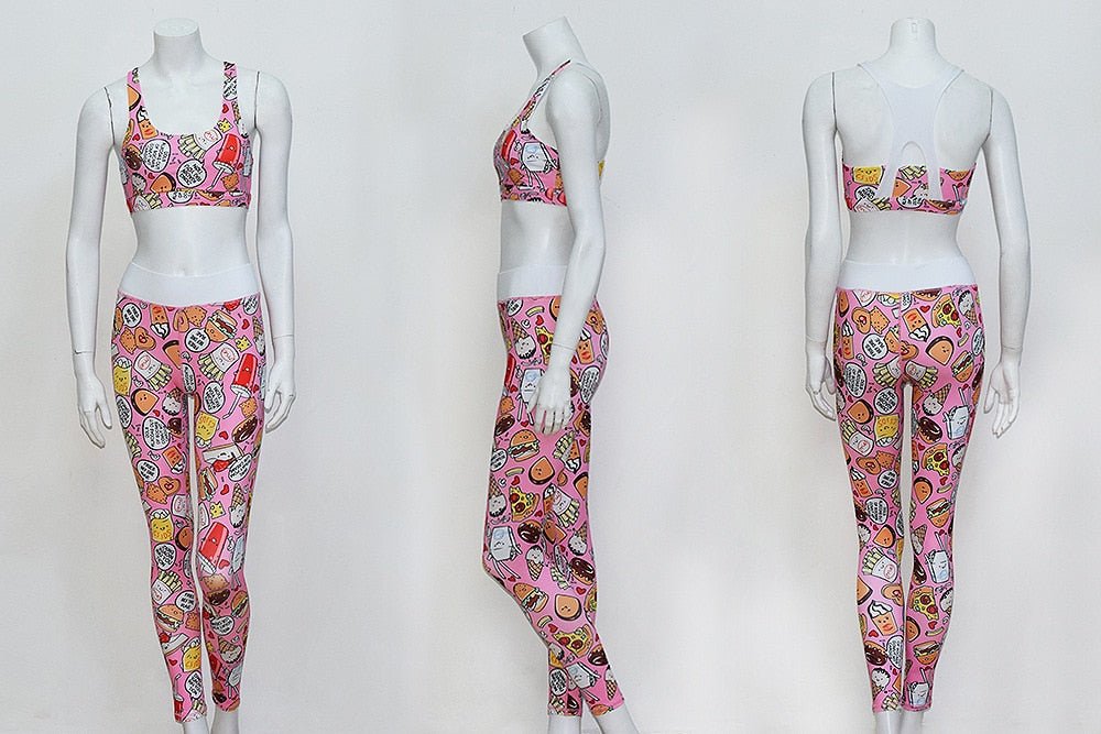 Cartoon Print Yoga Fitness Suits Tank Crop Top High Waist Pants Sportswear Fitness Tracksuit Running Sports Gym Workout Clothes - Vimost Shop